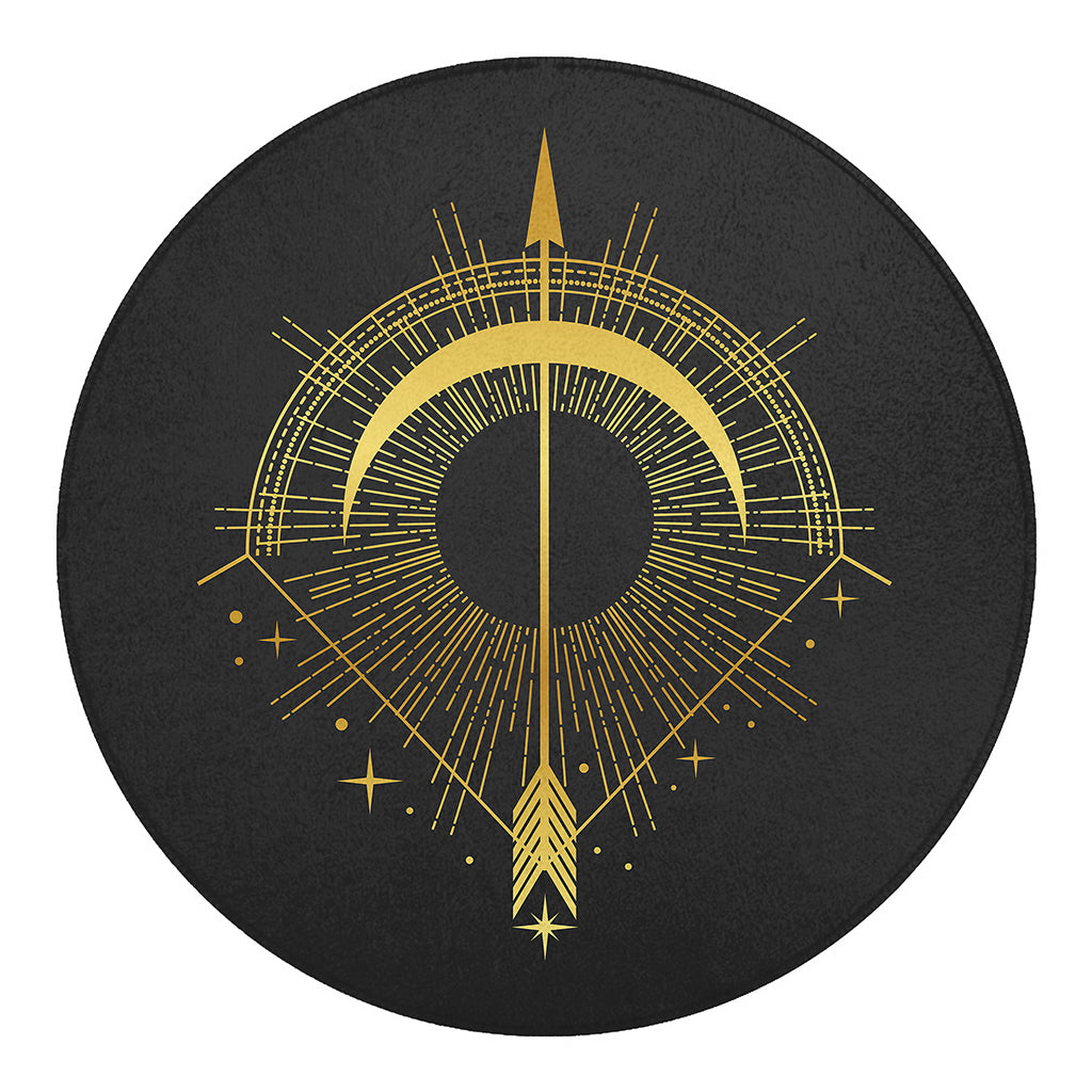 Gold Sagittarius Sign Print Round Blanket