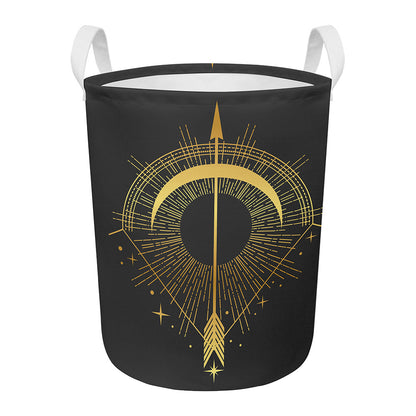 Gold Sagittarius Sign Print Round Laundry Basket