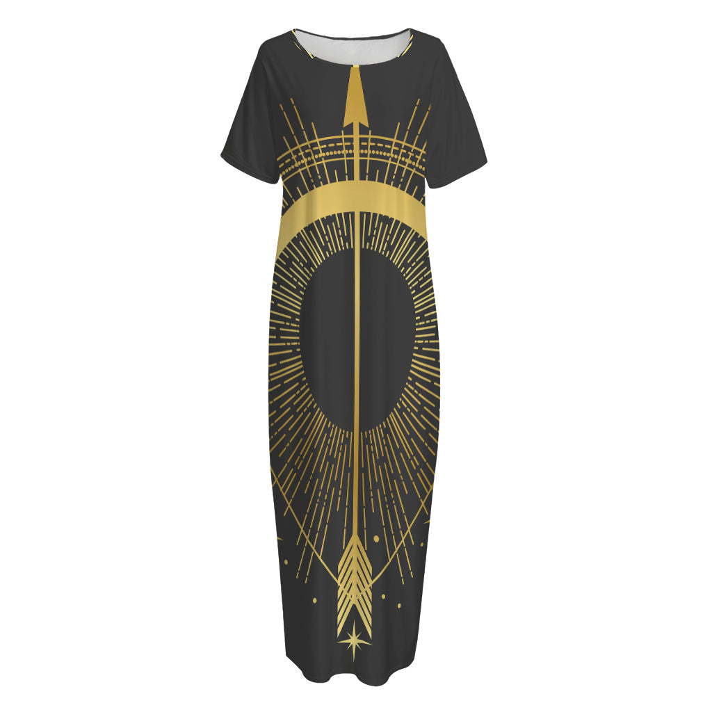 Gold Sagittarius Sign Print Short Sleeve Long Nightdress