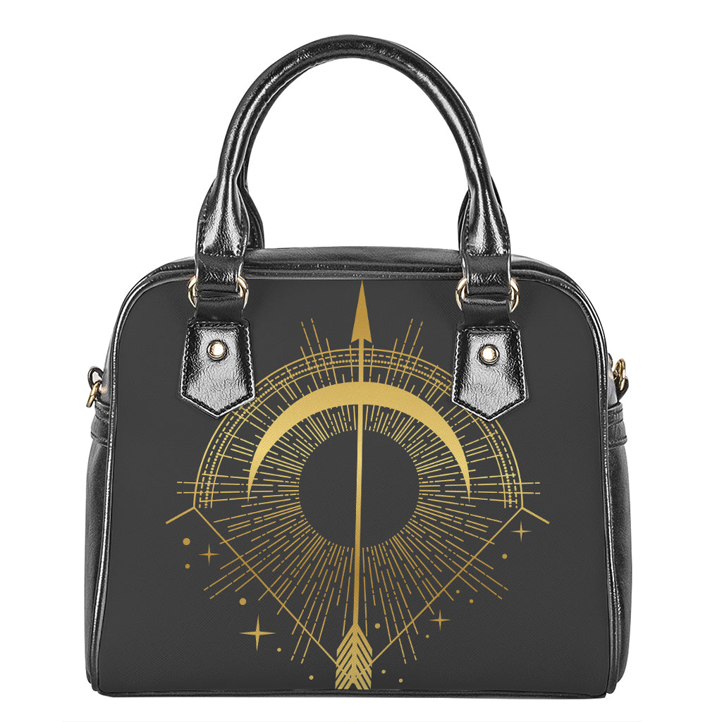 Gold Sagittarius Sign Print Shoulder Handbag
