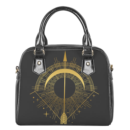 Gold Sagittarius Sign Print Shoulder Handbag