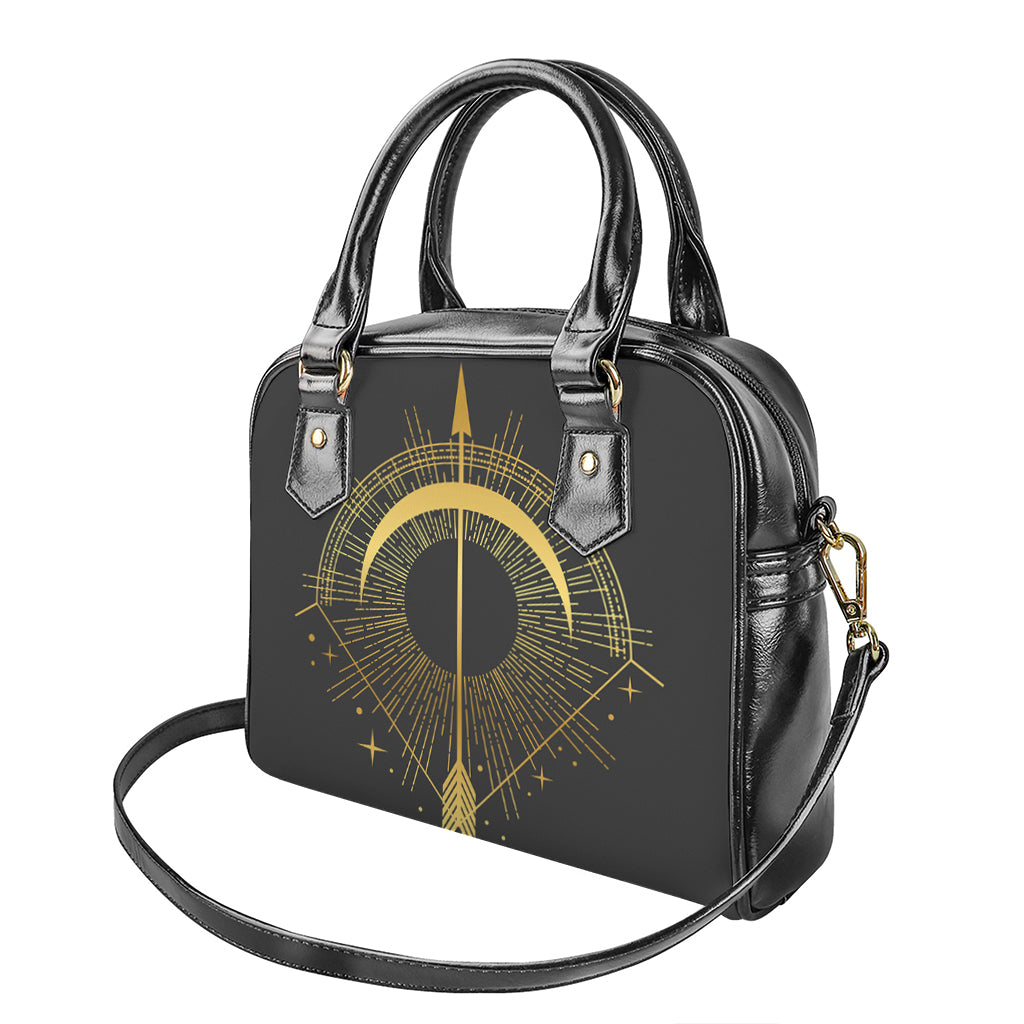Gold Sagittarius Sign Print Shoulder Handbag