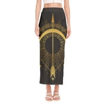 Gold Sagittarius Sign Print Side Slit Maxi Skirt