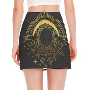 Gold Sagittarius Sign Print Side Slit Mini Skirt