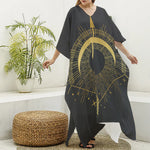 Gold Sagittarius Sign Print Silk V-Neck Kaftan Dress
