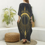 Gold Sagittarius Sign Print Silk V-Neck Kaftan Dress