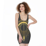 Gold Sagittarius Sign Print Sleeveless Bodycon Dress