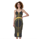 Gold Sagittarius Sign Print Slim Fit Midi Cami Dress
