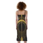 Gold Sagittarius Sign Print Slim Fit Midi Cami Dress