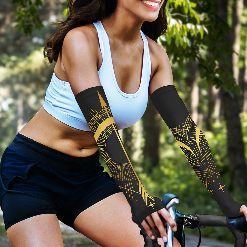Gold Sagittarius Sign Print Sun Protection Arm Sleeves