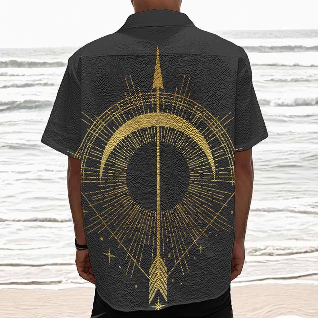 Gold Sagittarius Sign Print Textured Short Sleeve Shirt