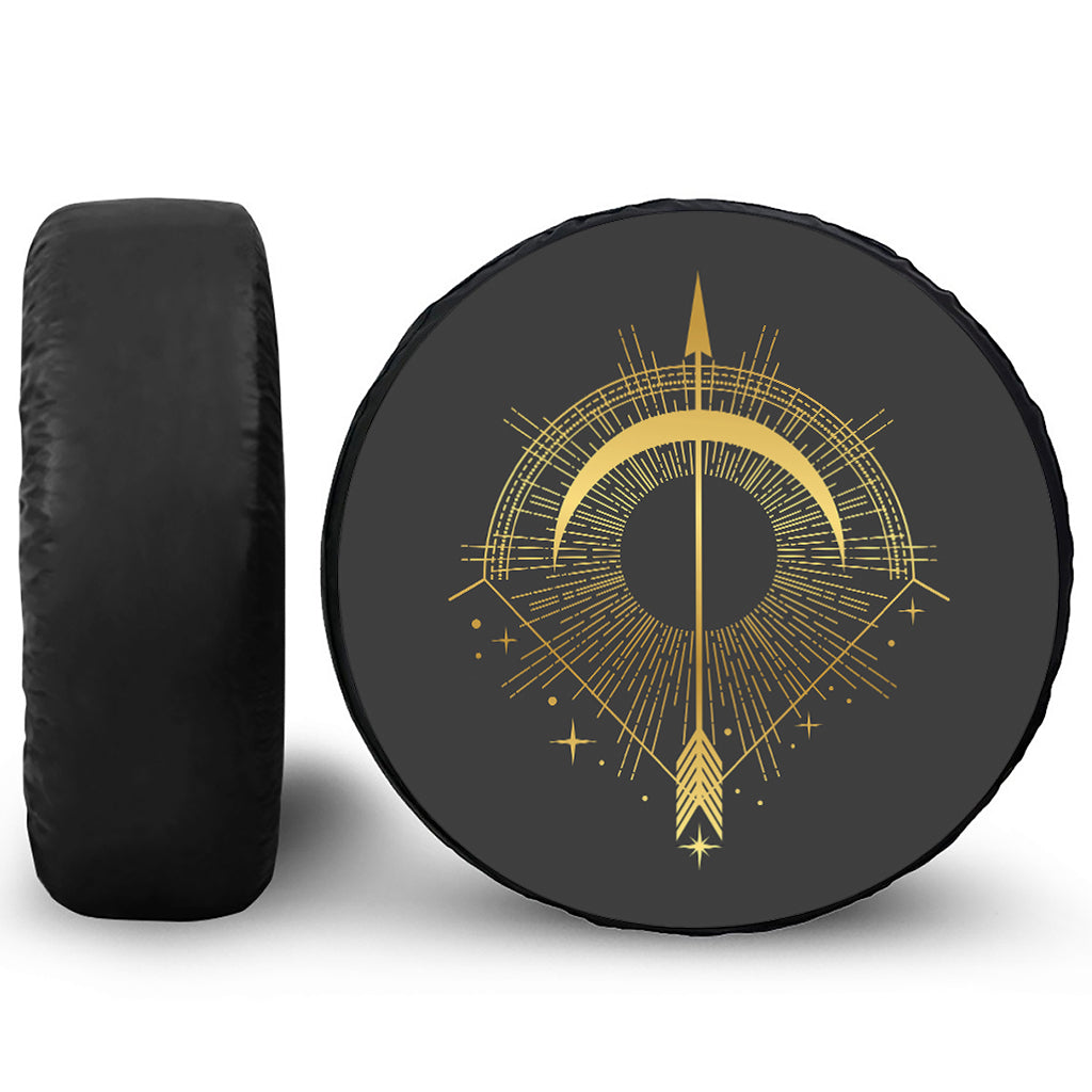 Gold Sagittarius Sign Print Tire Cover