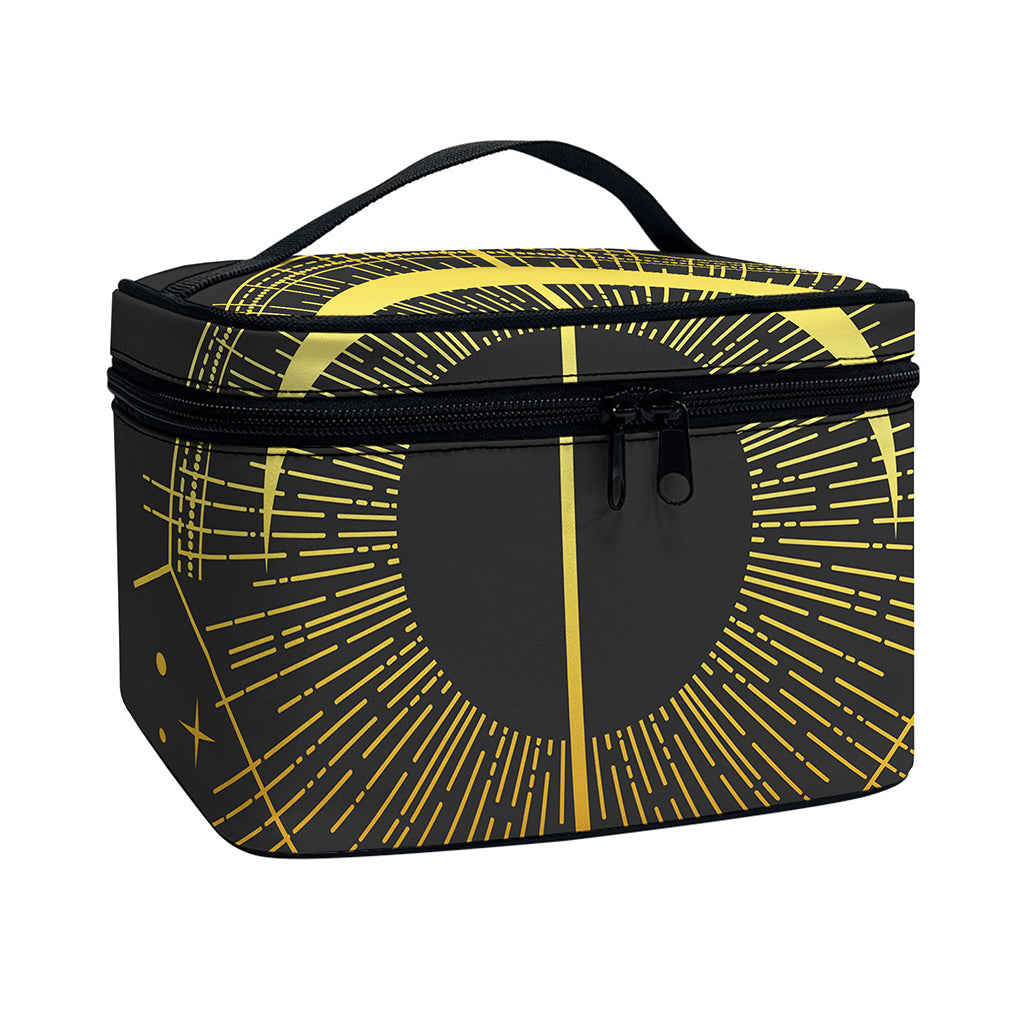 Gold Sagittarius Sign Print Travel Makeup Bag