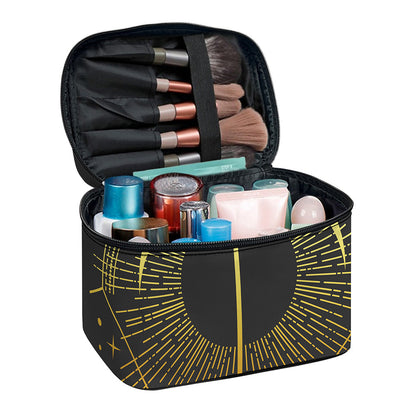 Gold Sagittarius Sign Print Travel Makeup Bag