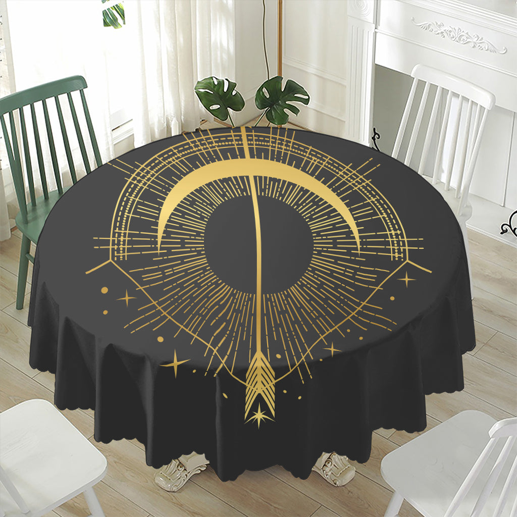 Gold Sagittarius Sign Print Waterproof Round Tablecloth