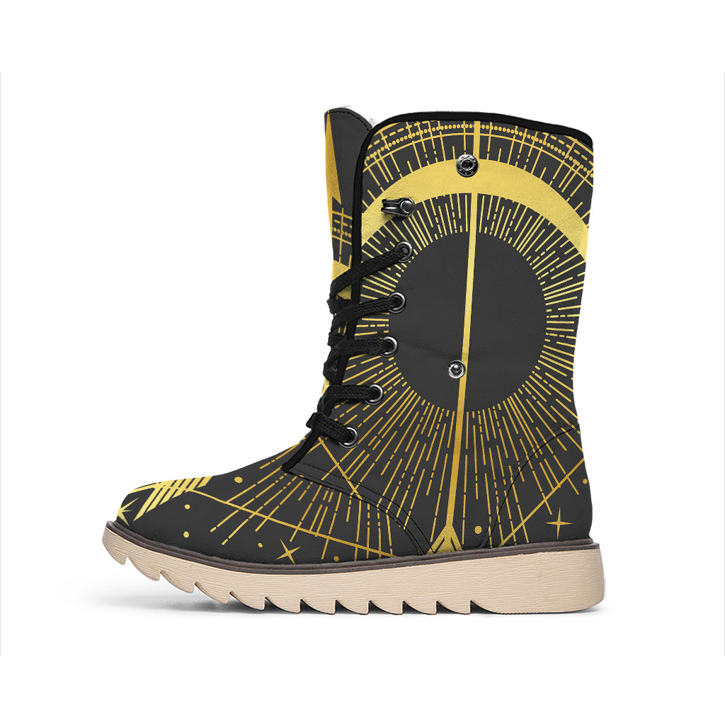 Gold Sagittarius Sign Print Winter Boots