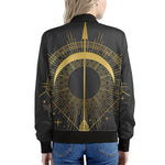 Gold Sagittarius Sign Print Women's Bomber Jacket