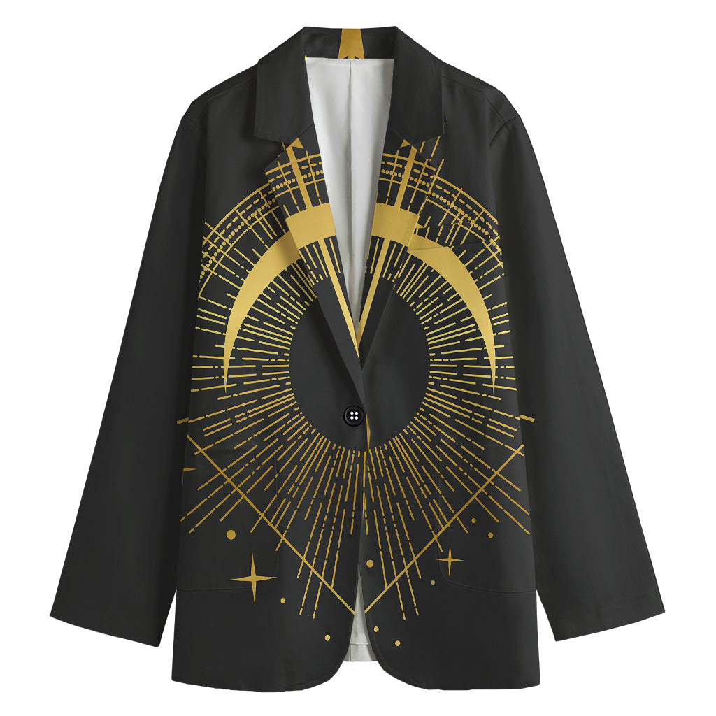 Gold Sagittarius Sign Print Women's Cotton Blazer