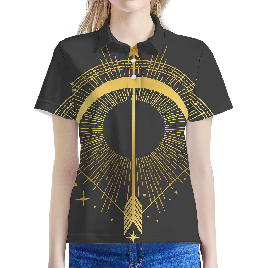 Gold Sagittarius Sign Print Women's Polo Shirt