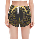 Gold Sagittarius Sign Print Women's Split Running Shorts