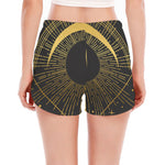 Gold Sagittarius Sign Print Women's Split Running Shorts