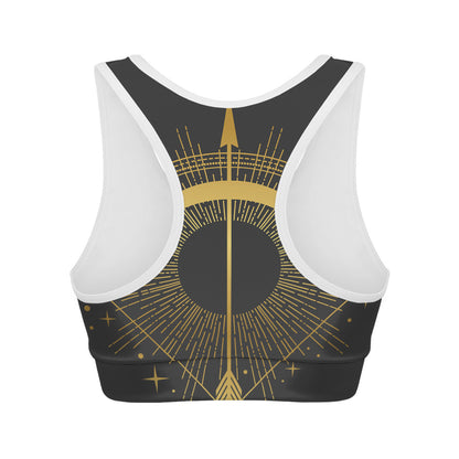 Gold Sagittarius Sign Print Women's Sports Bra