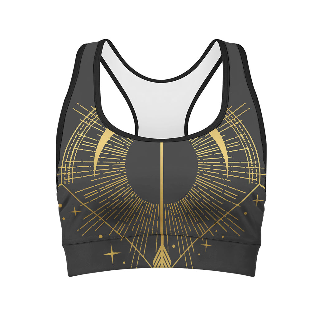 Gold Sagittarius Sign Print Women's Sports Bra