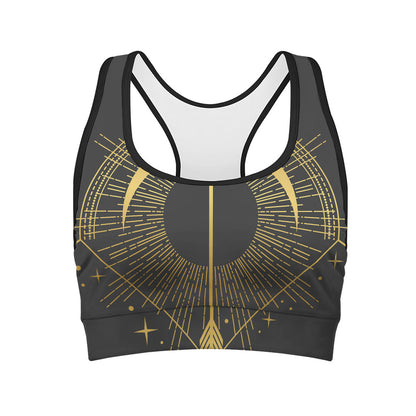 Gold Sagittarius Sign Print Women's Sports Bra