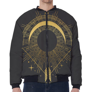 Gold Sagittarius Sign Print Zip Sleeve Bomber Jacket