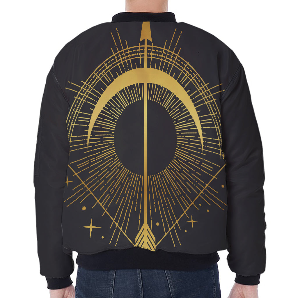 Gold Sagittarius Sign Print Zip Sleeve Bomber Jacket