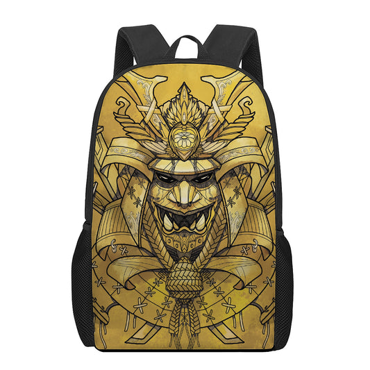Gold Samurai Mask Print 17 Inch Backpack