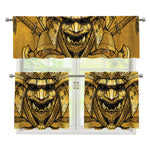 Gold Samurai Mask Print 3 Piece Kitchen Curtains