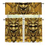 Gold Samurai Mask Print 3 Piece Kitchen Curtains
