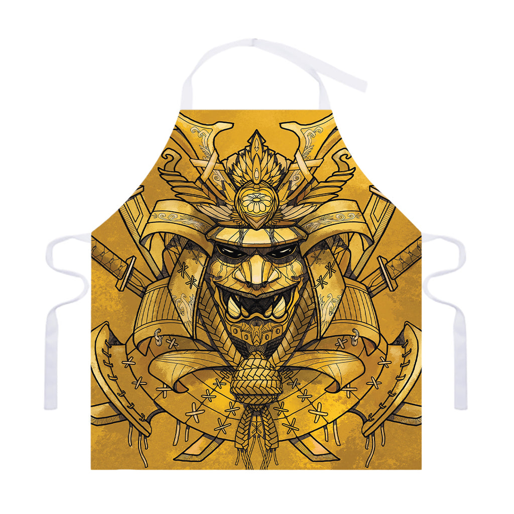 Gold Samurai Mask Print Adjustable Apron