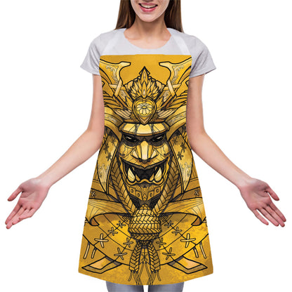 Gold Samurai Mask Print Adjustable Apron