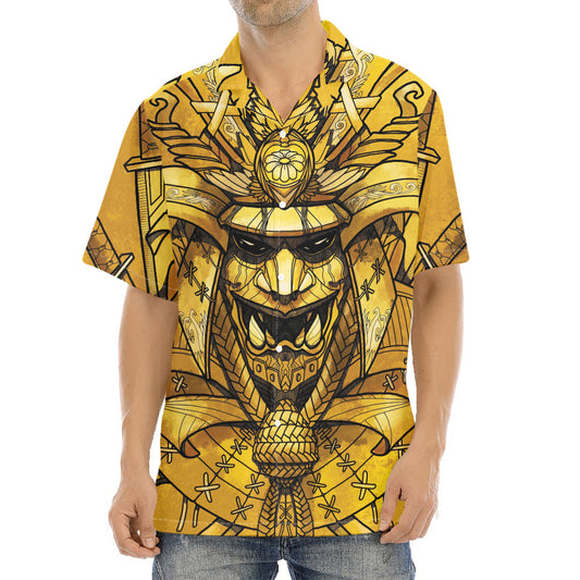 Gold Samurai Mask Print Aloha Shirt
