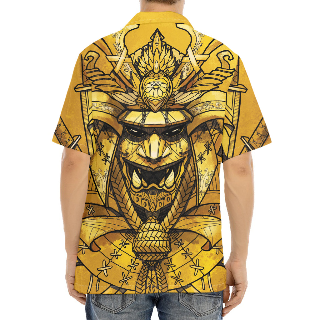 Gold Samurai Mask Print Aloha Shirt