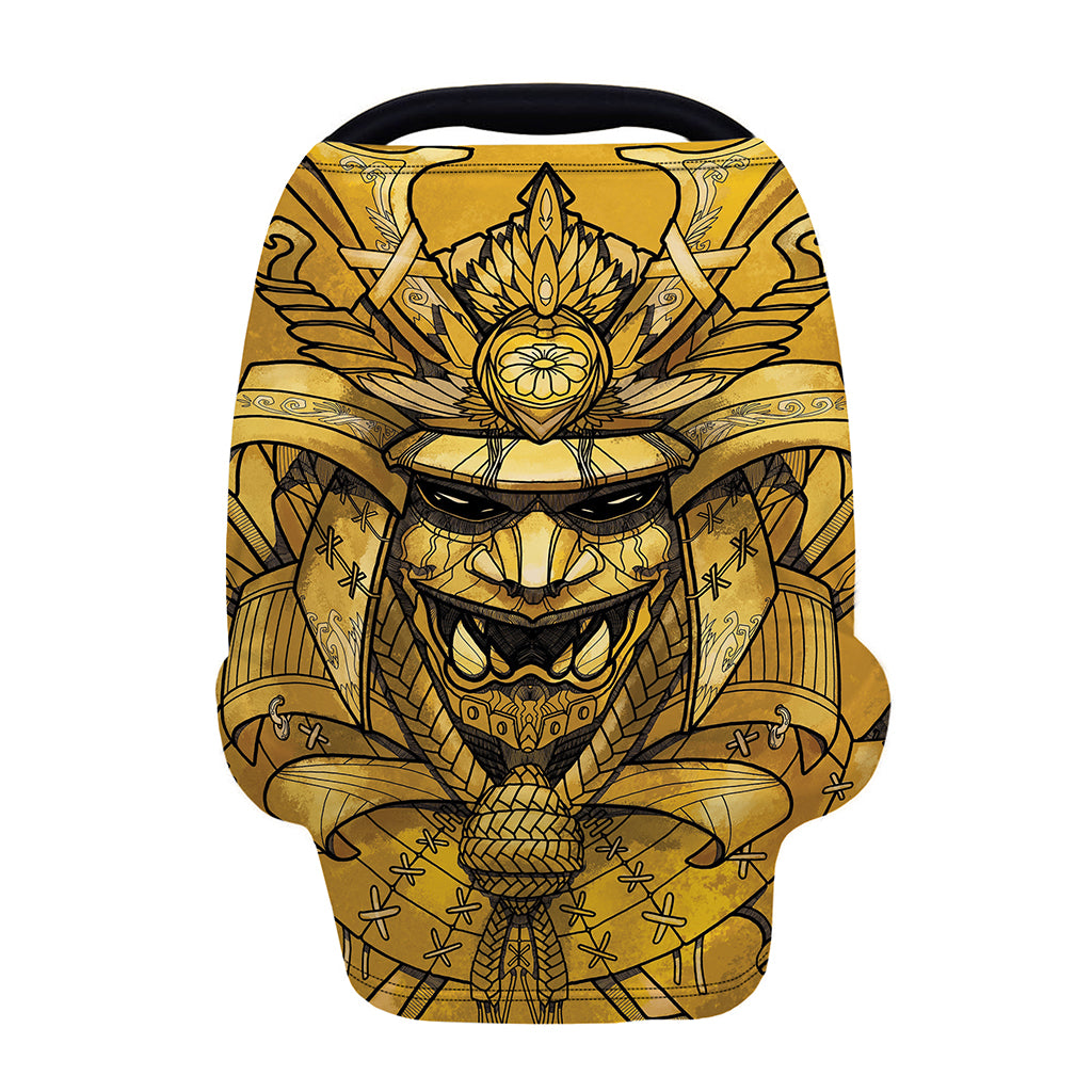 Gold Samurai Mask Print Baby Seat Cover