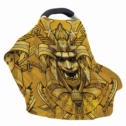 Gold Samurai Mask Print Baby Seat Cover