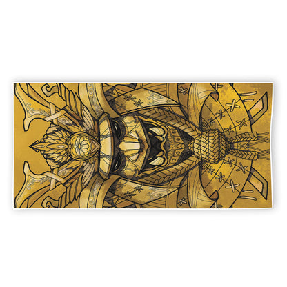 Gold Samurai Mask Print Beach Towel