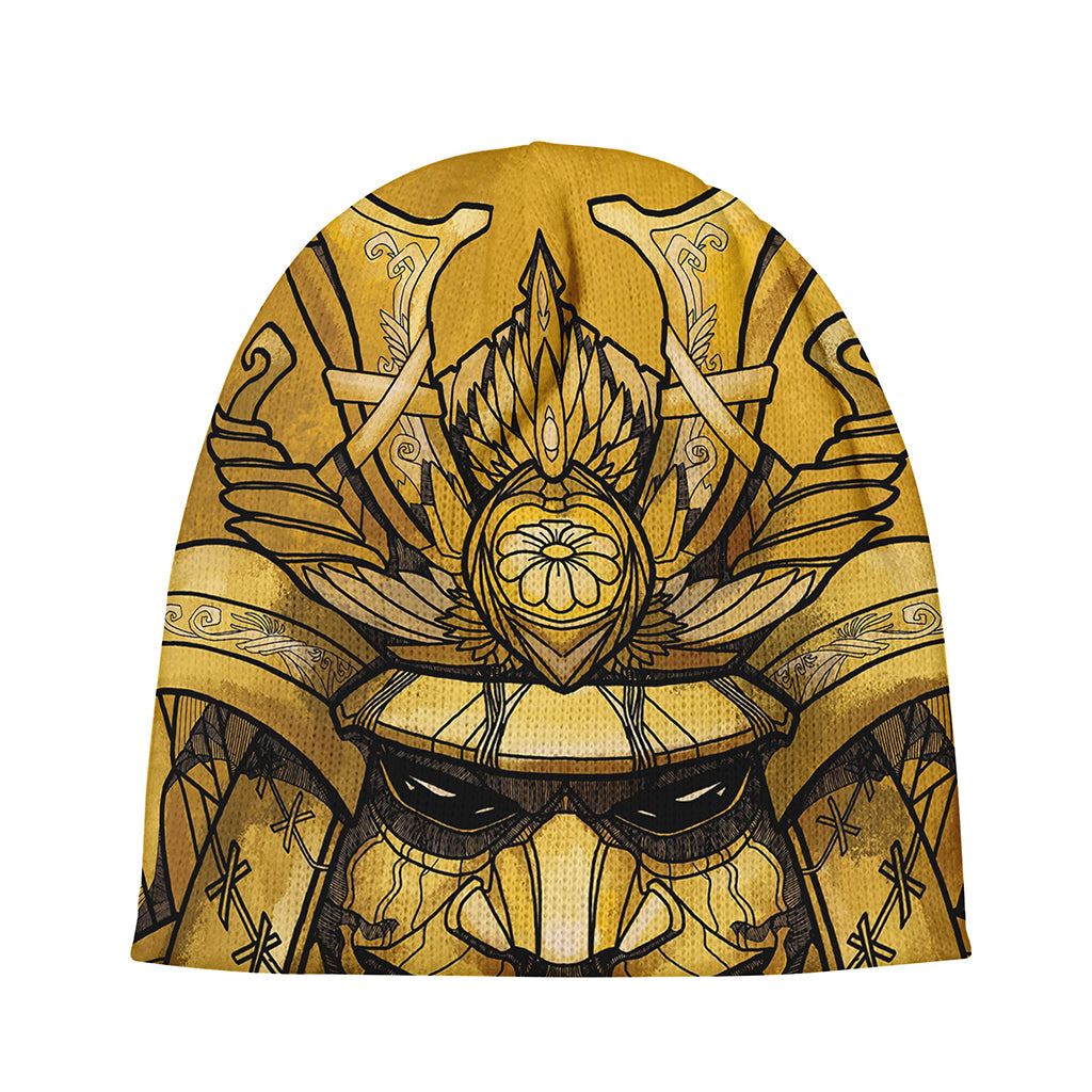 Gold Samurai Mask Print Beanie