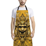 Gold Samurai Mask Print Bib Apron With Pocket