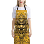 Gold Samurai Mask Print Bib Apron With Pocket