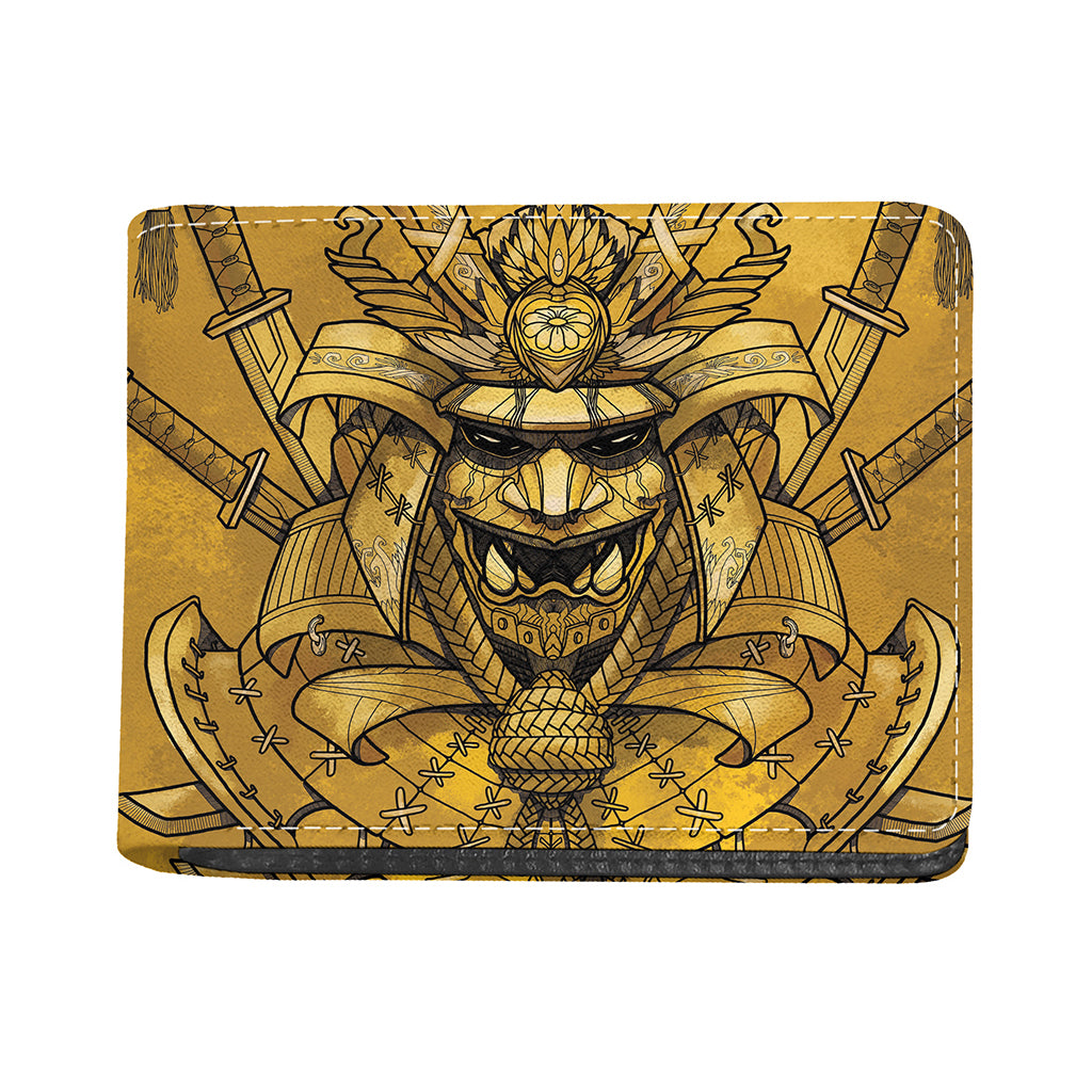 Gold Samurai Mask Print Bifold Wallet