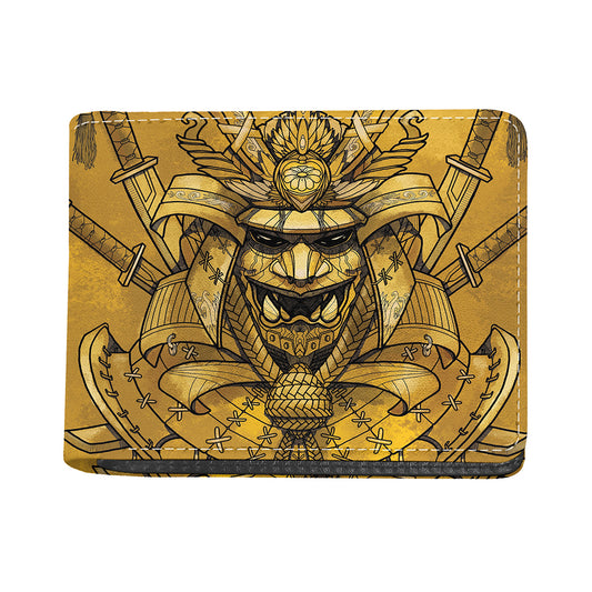 Gold Samurai Mask Print Bifold Wallet