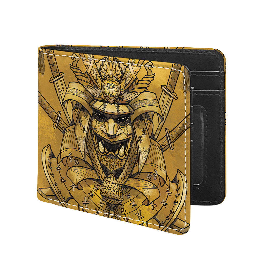 Gold Samurai Mask Print Bifold Wallet