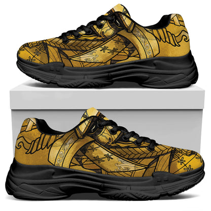 Gold Samurai Mask Print Black Chunky Shoes