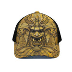 Gold Samurai Mask Print Black Mesh Trucker Cap