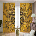 Gold Samurai Mask Print Dimout Pencil Pleat Curtains