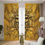 Gold Samurai Mask Print Blackout Pencil Pleat Curtains